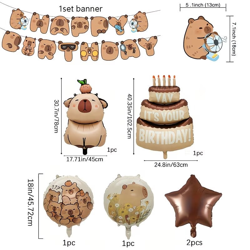 capybara themed birthday party decorations set 6pcs aluminum